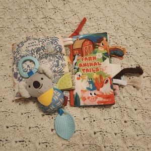 Lot of 2 Fabric Baby Books & Koala Skip Hop Toy Farm Tails Deer One Animals